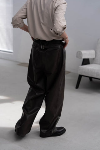 M-35 FAUX LEATHER TROUSERS [TAUPE BROWN]